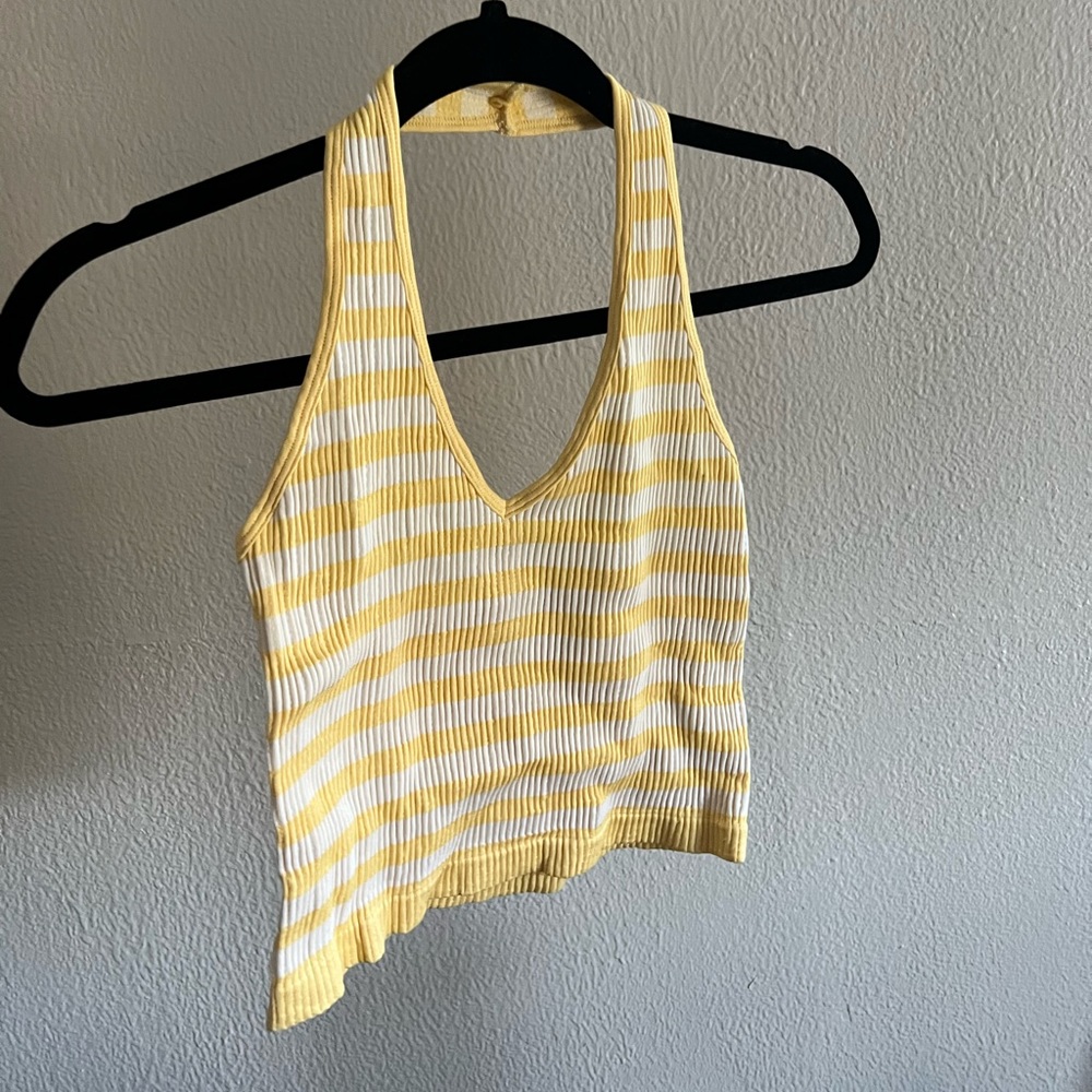 Yellow/White Striped Halter top (size:S/M)